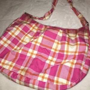 PINK, ORANGE, AND WHITE HOBO BAG